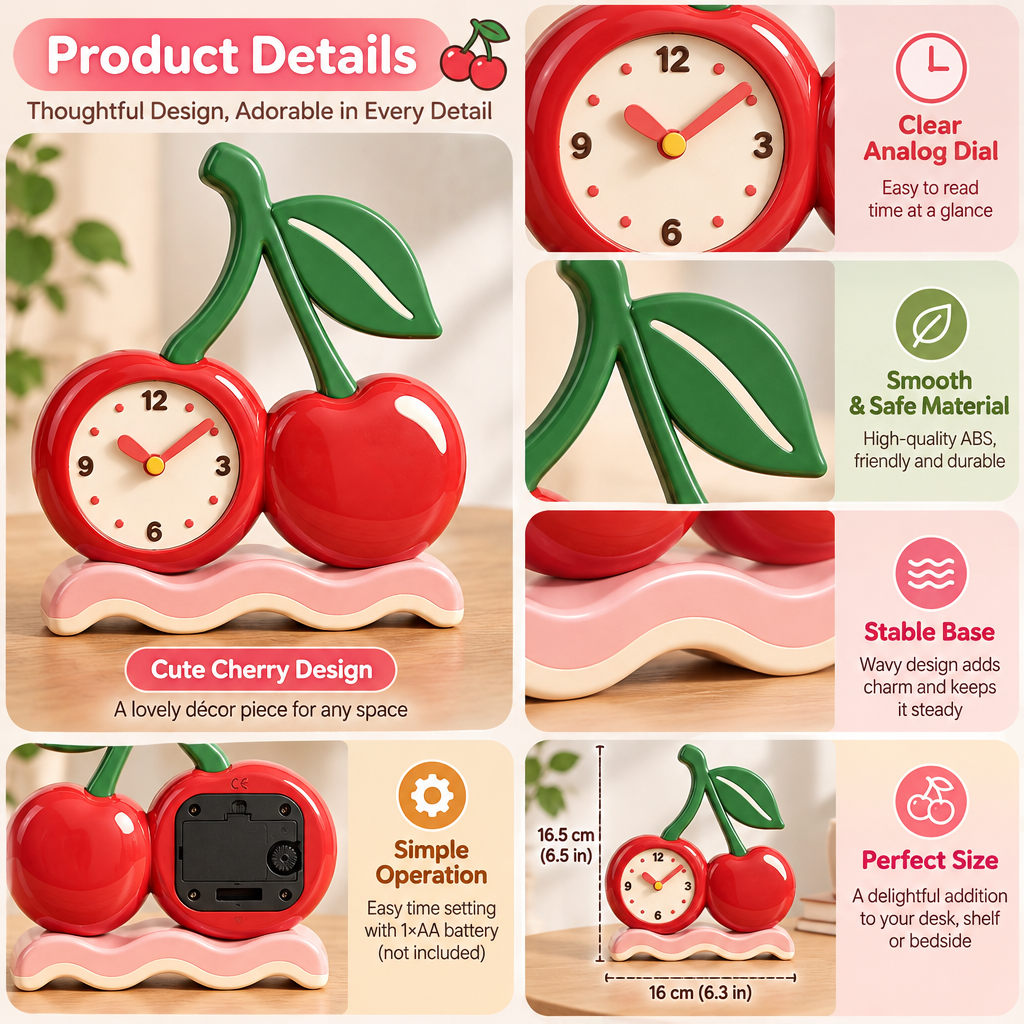 Nuvqarelisse Cherry Duo Table Clock, view 3