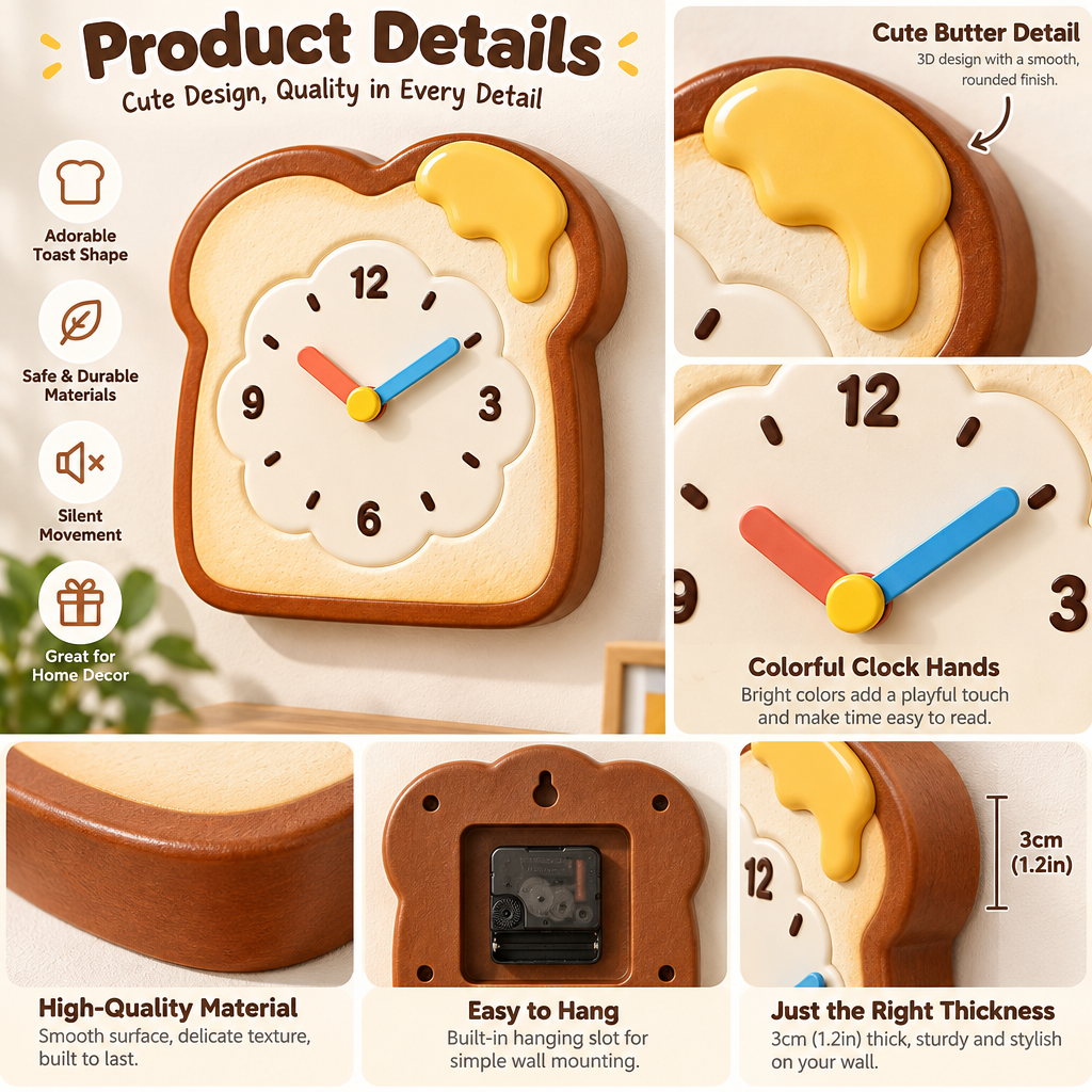 Nuvqarelisse Buttered Toast Wall Clock, view 3