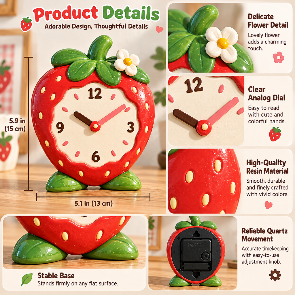 Nuvqarelisse Strawberry Blossom Table Clock, view 3