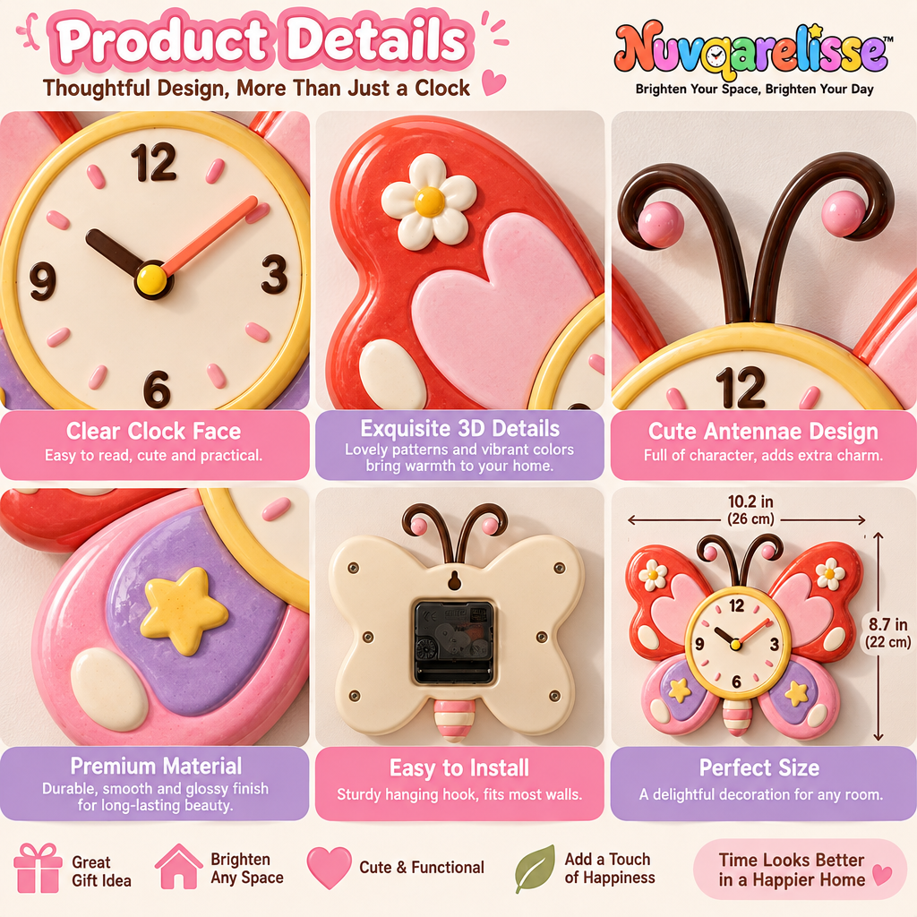 Nuvqarelisse Flower Butterfly Wall Clock, view 3