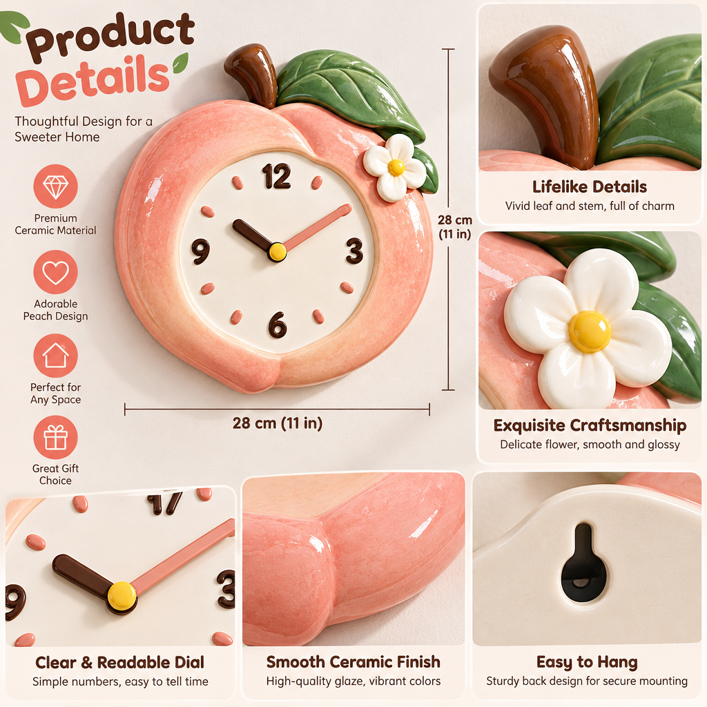 Nuvqarelisse Peach Blossom Wall Clock, view 3
