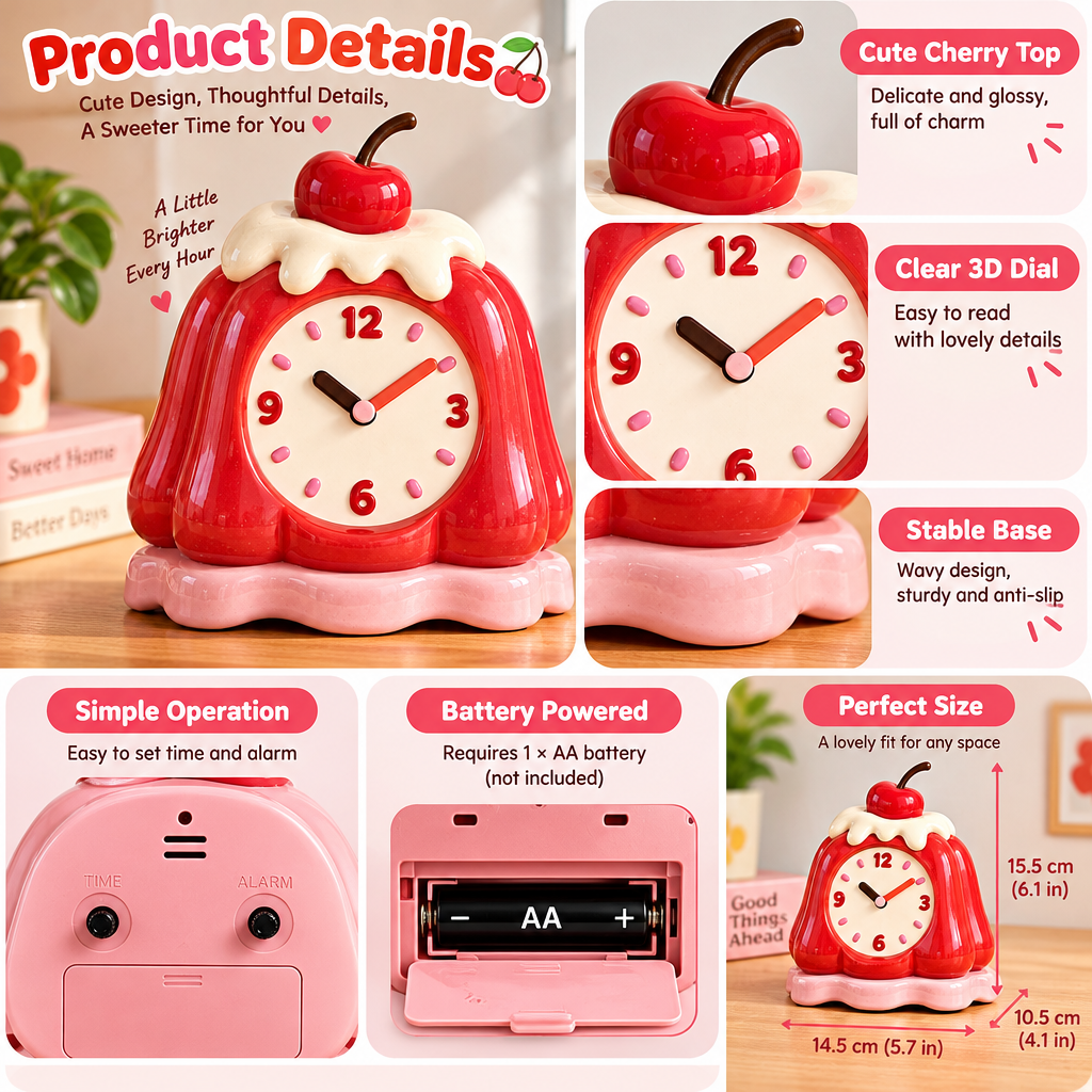 Nuvqarelisse Cherry Jelly Table Clock, view 3