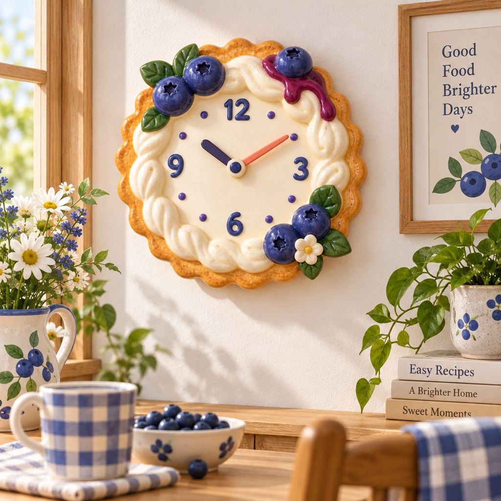 Nuvqarelisse Blueberry Cream Tart Wall Clock, view 2