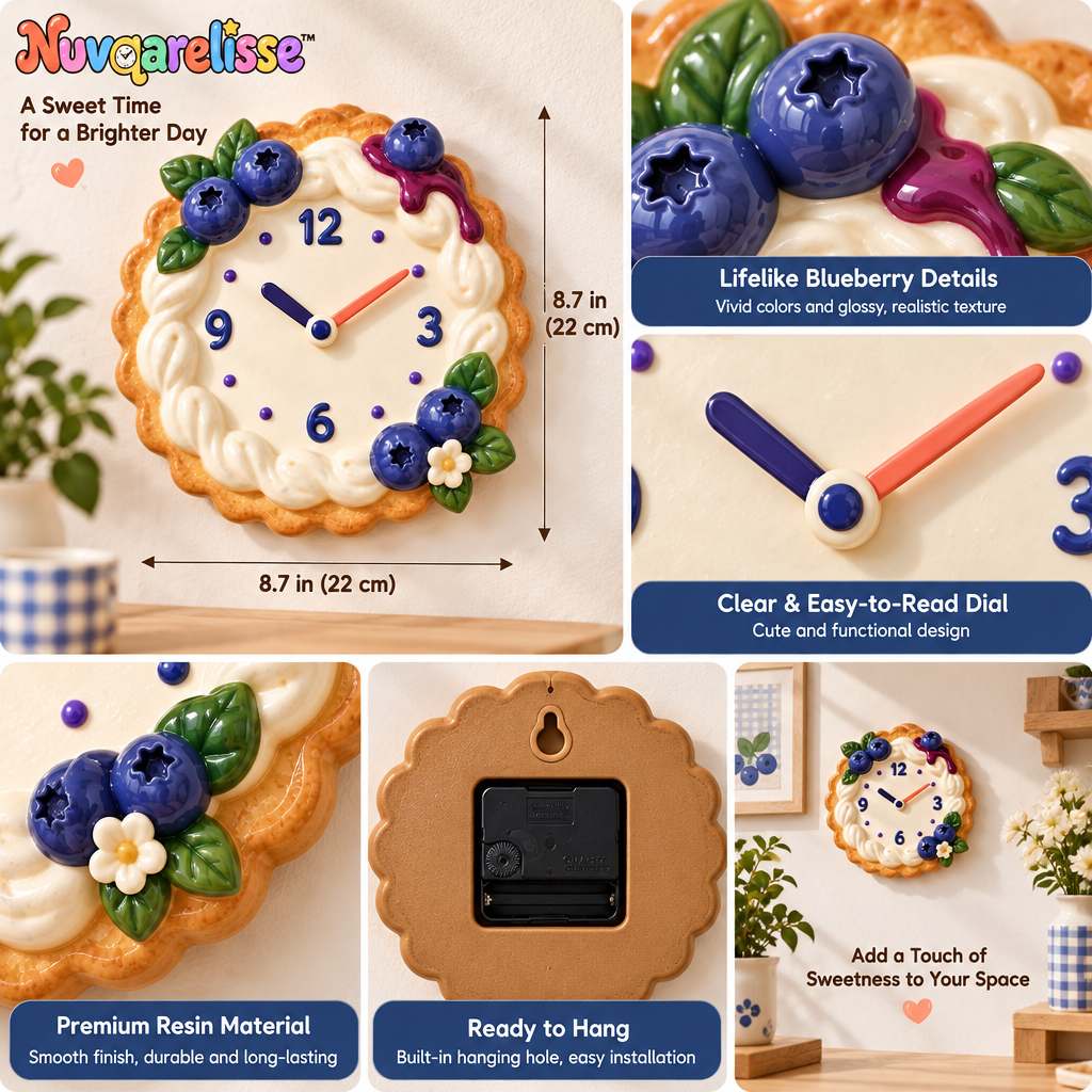 Nuvqarelisse Blueberry Cream Tart Wall Clock, view 3