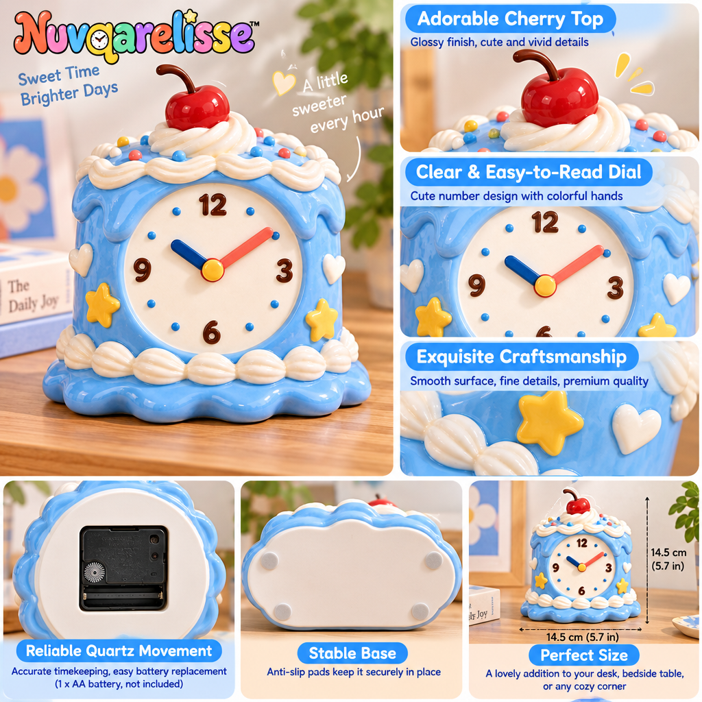 Nuvqarelisse Blue Birthday Cake Table Clock, view 3