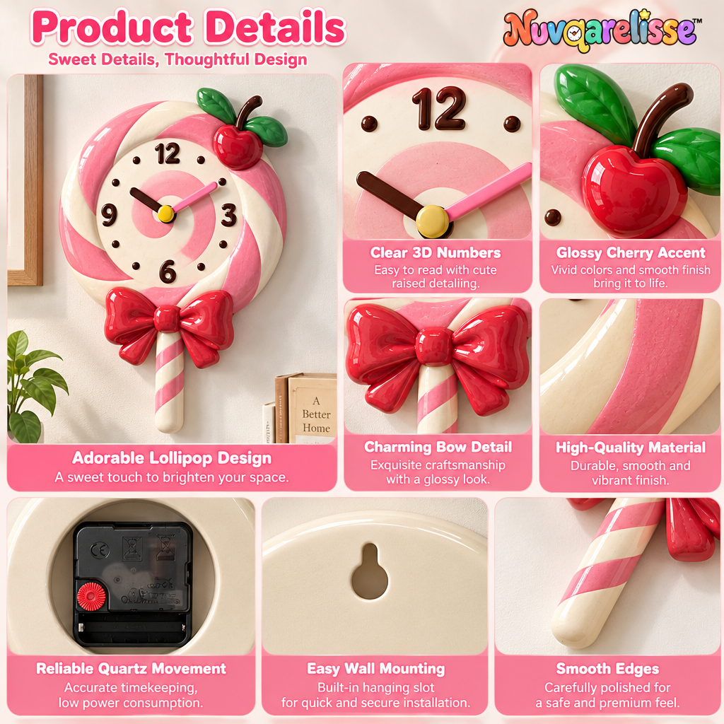 Nuvqarelisse Cherry Swirl Lollipop Wall Clock, view 3
