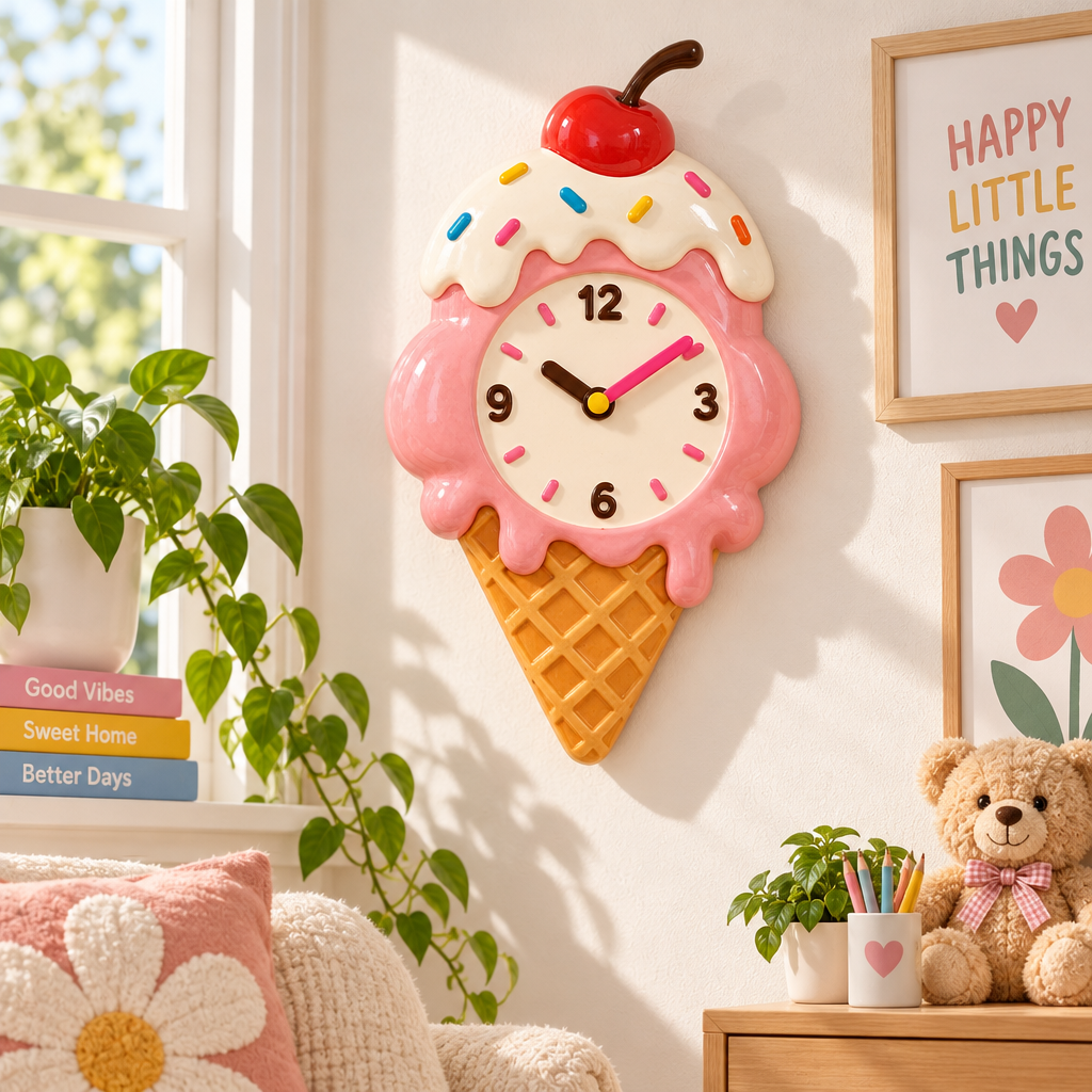 Nuvqarelisse Pink Ice Cream Cone Wall Clock, view 2